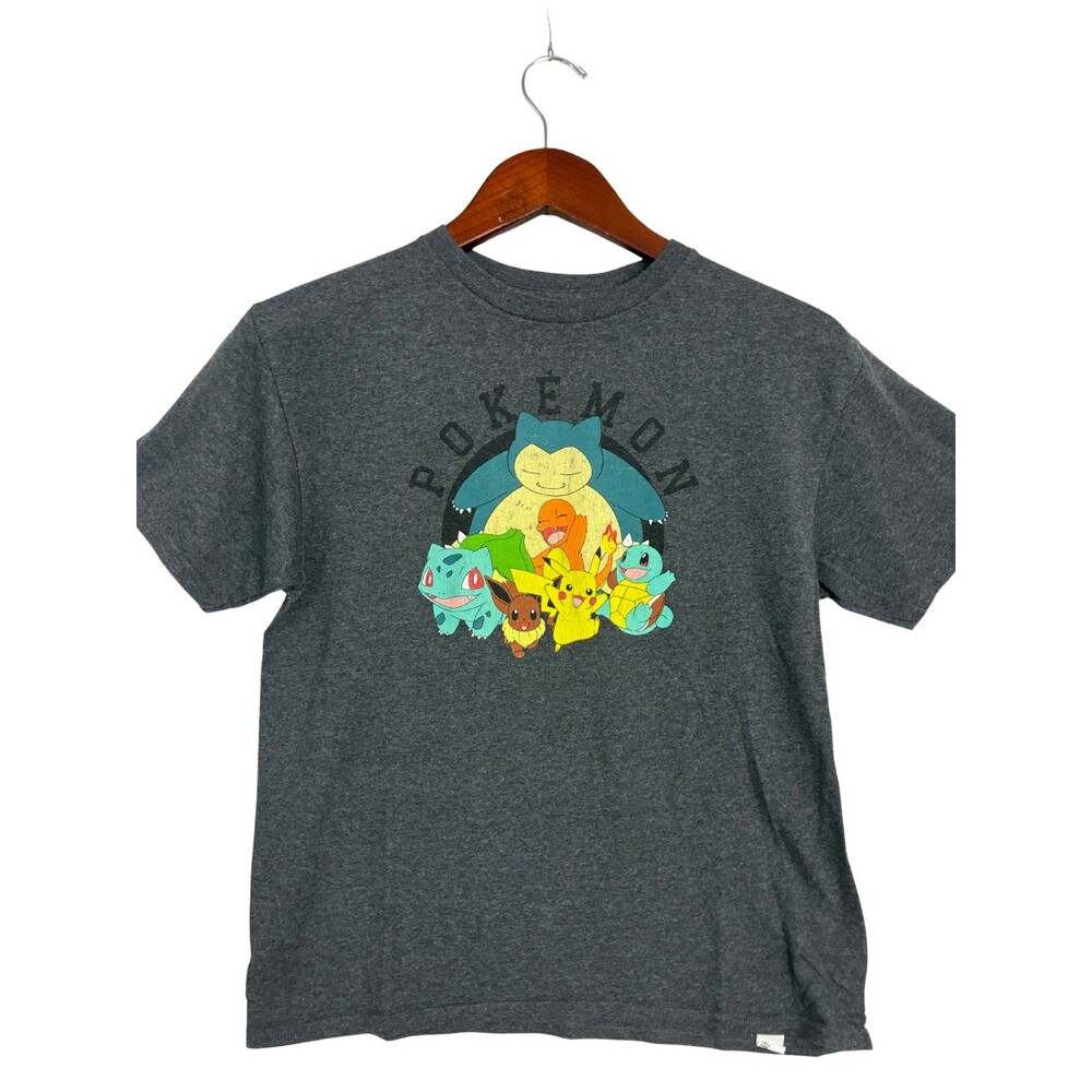 Pokemon Starter Characters T Shirt Mens L Gray Pikachu Snorlax Eevee Graphic Tee